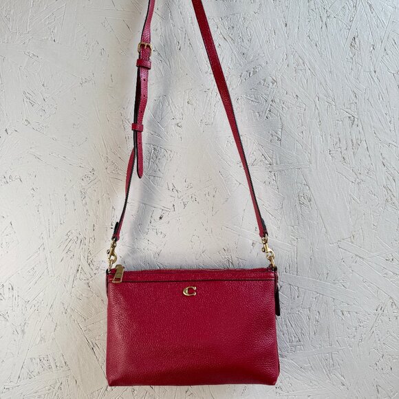 COACH Legacy zip top pebbled leather small crossbody bag - Ruby Red - Picture 5 of 14